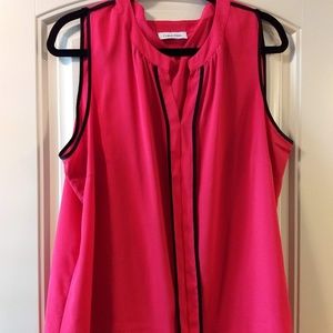 Hot Pink Calvin Klein blouse with black piping 1X